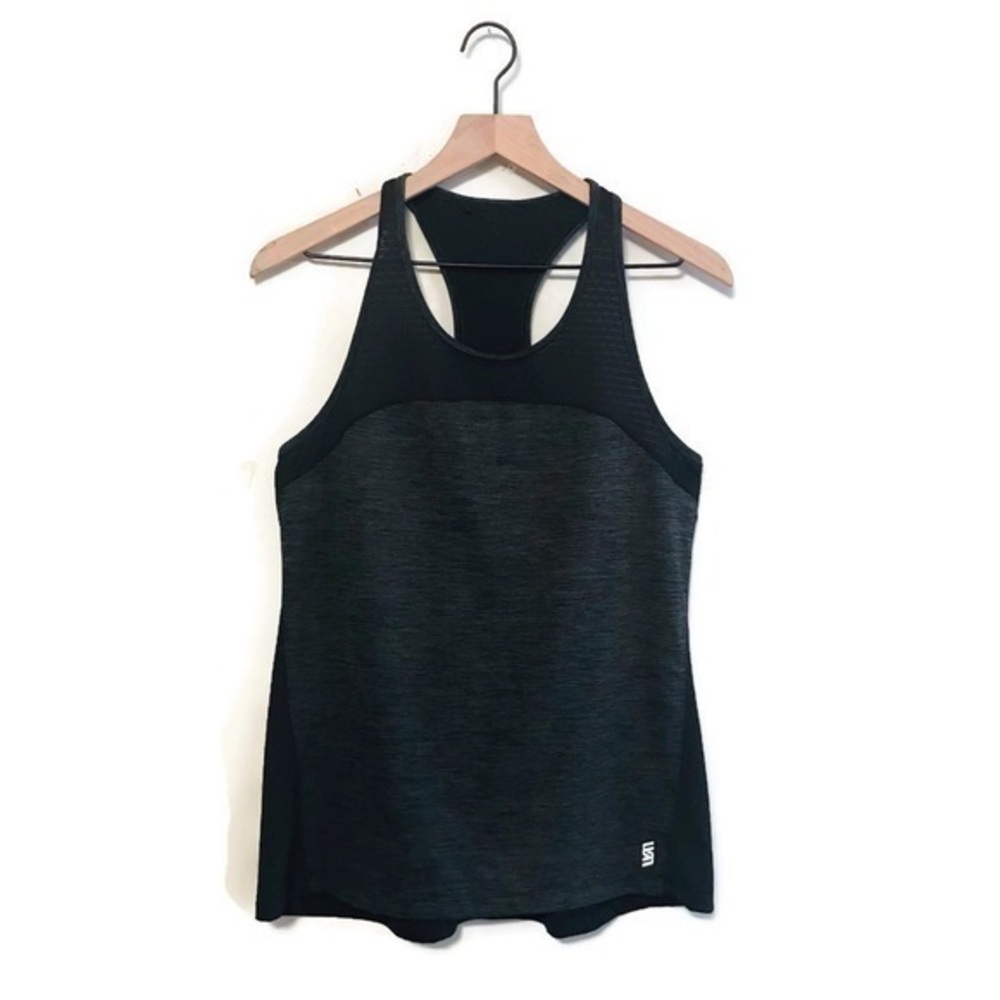 Second Skin Black Gray Mesh Racerback Performance Tank top size Large